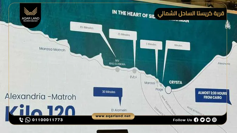 موقع قرية كريستا سيدي عبد الرحمن على خريطة الساحل الشمالي