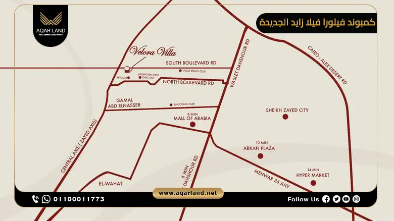 موقع كمبوند فيلورا فيلا زايد الجديدة تحديداً